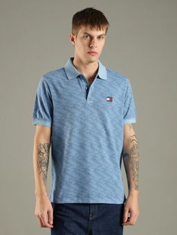 Tommy Hilfiger - Blue Printed Regular Fit Cotton Polo T-Shirt