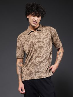 PRONK - Men Brown Relaxed Fit Printed Polo T-shirt