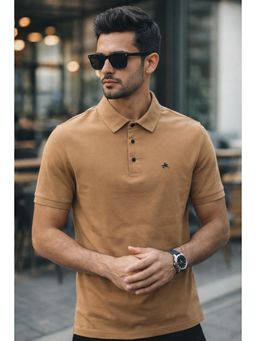 Parcel Yard - Men's Beige Classic Solid Polo T-Shirt