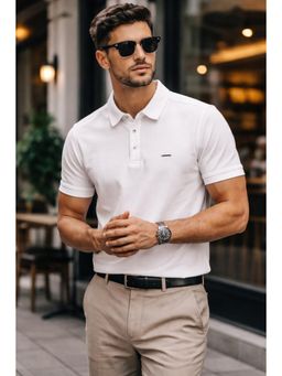 Parcel Yard - Men's White Classic Solid Polo T-Shirt