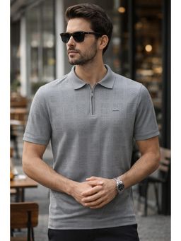 Parcel Yard - Men's Grey Classic Textured Polo T-Shirt