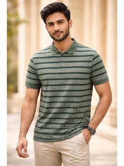 Parcel Yard - Men's Green Classic Stripe Polo T-Shirt