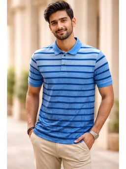 Parcel Yard - Men's Blue Classic Stripe Polo T-Shirt