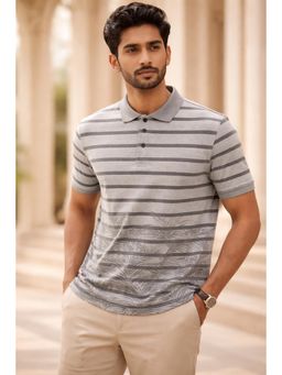 Parcel Yard - Men's Grey Classic Stripe Polo T-Shirt