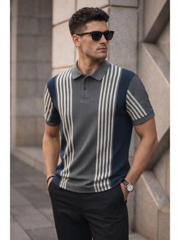 Parcel Yard - Men's Blue Classic Stripe Polo T-Shirt