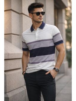 Parcel Yard - Men's White Classic Stripe Polo T-Shirt