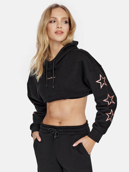 Cardio Bunny - Soft Fleece Elasticated Hem Cropped Hooded Neck Relaxed Fit Hoodie