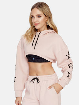 Cardio Bunny - Soft Fleece Elasticated Hem Cropped Hooded Neck Relaxed Fit Hoodie