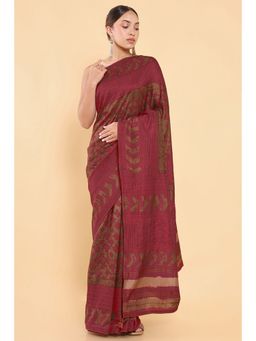 Soch - Women Maroon Silk Printed Saree with Stitched Blouse