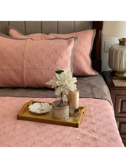 Sadyaska - Coral & Taupe Beetle Cotton Reversible Bedspread (King)