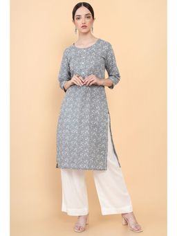 Soch - Women Grey Cotton Polka Dots Kurta