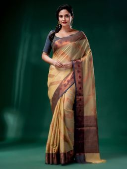 CHARUKRITI - Mellow Yellow Cotton Silk Saree with Woven Design with Unstitched Blouse