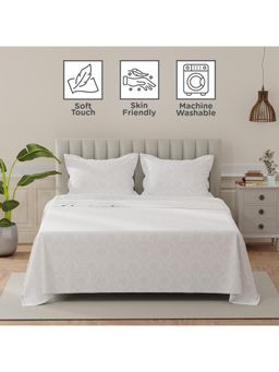 Layers - Lumina Floret 140 Tc White & Grey Floral King Bedsheet with 2 Pillow Covers