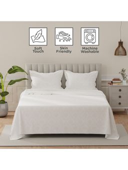 Layers - Lumina Floret 140 Tc White & Beige Floral King Bedsheet with 2 Pillow Covers