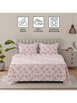 Layers - Lumina Floret 140 Tc Pink & White Floral King Bedsheet with 2 Pillow Covers