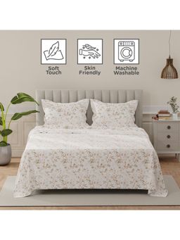 Layers - Lumina Floret 140 Tc Brown & White Floral King Bedsheet with 2 Pillow Covers