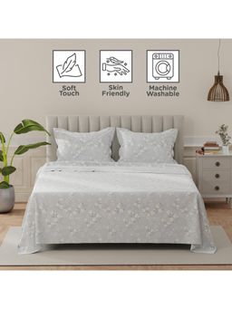 Layers - Lumina Floret 140 Tc Blue Floral King Bedsheet with 2 Pillow Covers