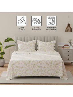 Layers - Lumina Floret 140 Tc White Green Red Floral King Bedsheet with 2 Pillow Covers