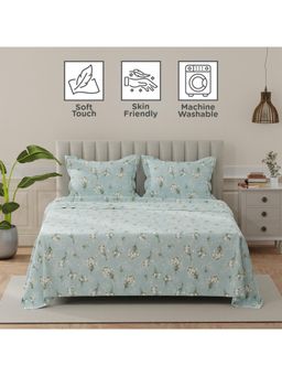 Layers - Lumina Floret 140 Tc Blue Floral King Bedsheet with 2 Pillow Covers