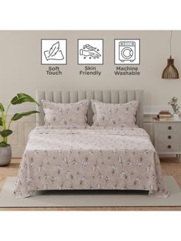 Layers - Lumina Floret 140 Tc Purple Floral King Bedsheet with 2 Pillow Covers