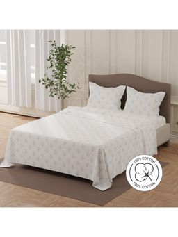 Layers - Lumina Floret 140 Tc White & Red Floral Double Bedsheet with 2 Pillow Covers (Queen)