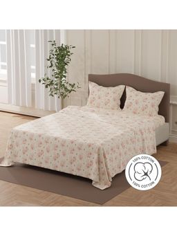 Layers - Lumina Floret 140 Tc Pink Floral Double Bedsheet with 2 Pillow Covers (Queen)