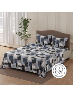 Layers - Lumina Floret 140 Tc Navy Blue Geometric Double Bedsheet with 2 Pillow Covers (Queen)