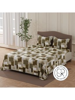 Layers - Lumina Floret 140 Tc Grey Geometric Double Bedsheet with 2 Pillow Covers (Queen)