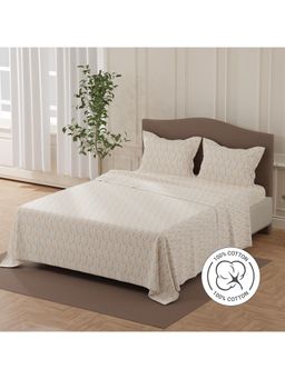 Layers - Lumina Floret 140 Tc Cream Floral Double Bedsheet with 2 Pillow Covers (Queen)