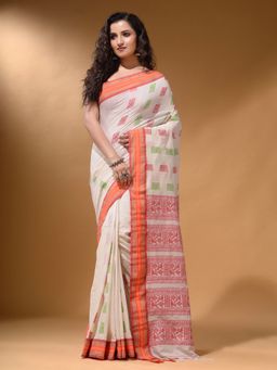 Arhi - Off White Silk Matka Soft Nakshi Pallu Saree with Unstitched Blouse