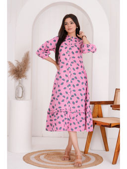 Aruma - Pink Long Checks Print Dress