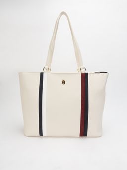 Tommy Hilfiger - Striped Beige Pu Tote Bag