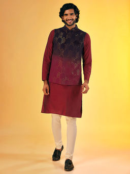 KISAH - Men Black Kurta Jacket Churidar (Set of 3)