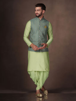 KISAH - Men Blue Kurta Jacket Dhoti (Set of 3)