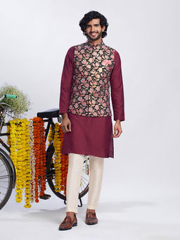 KISAH - Men Black Kurta Jacket Trouser (Set of 3)
