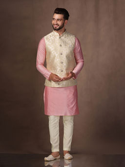 KISAH - Men Off White Kurta Jacket Trouser (Set of 3)