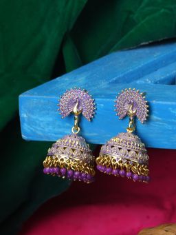 Anika's Creations - Gold Plated Peacock Shape Painted Enamel Pearl Drop Ethnic Jhumka Earring