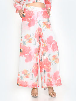 Zink London - Womens White Printed High Rise Palazzo