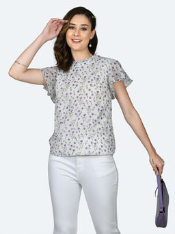 Zink London - Womens Romance White Printed Top