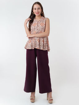 Zink London - Womens Peach Printed Button Top