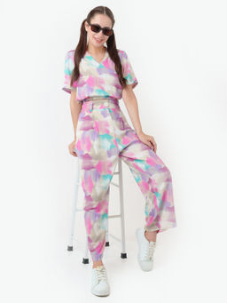 Zink London - Womens Multi-Color Geometric Collar Neck Crop Top