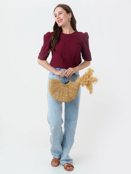 Zink London - Womens Maroon Self Design Top