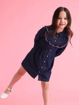 U.S. POLO ASSN. - Blue Solid Shirt Dress