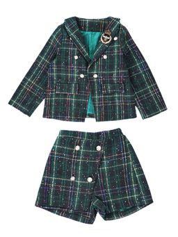 Little Surprise Box - Green Scottish Style Tweed Jacket and Skorts For Girls (Set of 2)
