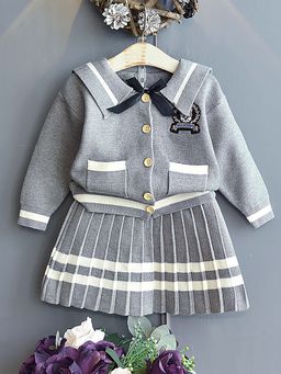 Little Surprise Box - Grey Crest Skirt & Top For Girls (Set of 2)