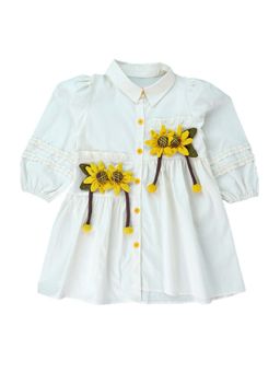 Little Surprise Box - White Sunflower Style Smart Casual Dress for Girls