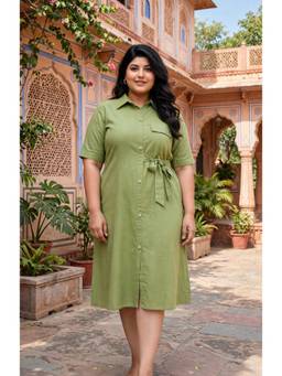 Doriyaan - Womens Plus Size Green Party Midi Dress
