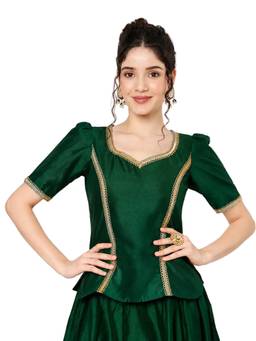 Studio Rasa - Green Silk Blend Embellished Readymade Blouse