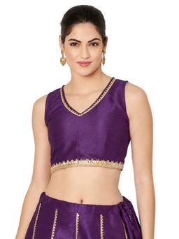 Studio Rasa - Purple Dupion Embellished Readymade Blouse