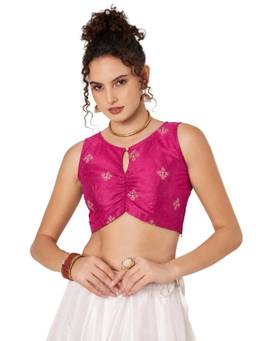 Studio Rasa - Pink Dupion Hand Block Printed Readymade Blouse